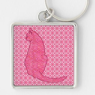 Japanse kat - Fuchsia roze batik Sleutelhanger