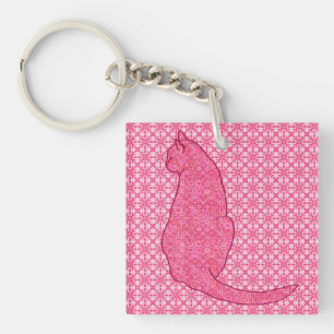 Japanse kat - Fuchsia roze batik Sleutelhanger