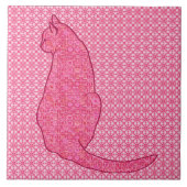 Japanse kat - Fuchsia roze batik Tegeltje (Voorkant)