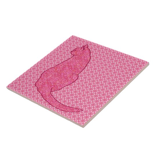 Japanse kat - Fuchsia roze batik Tegeltje (Zijkant)