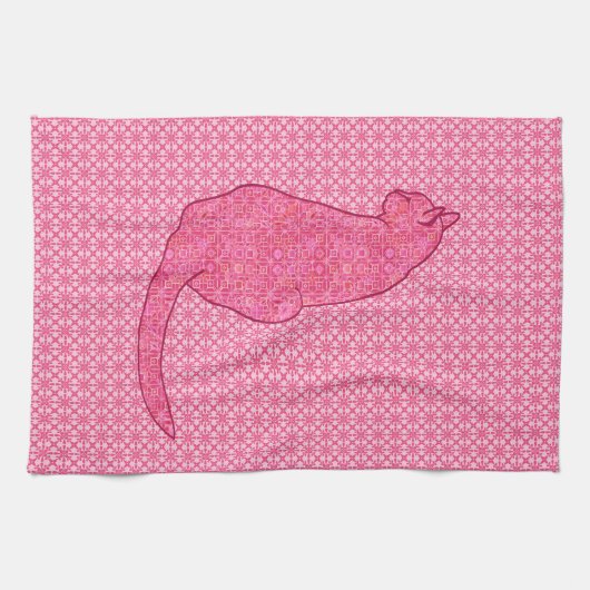 Japanse kat - Fuchsia roze batik Theedoek (Horizontaal)