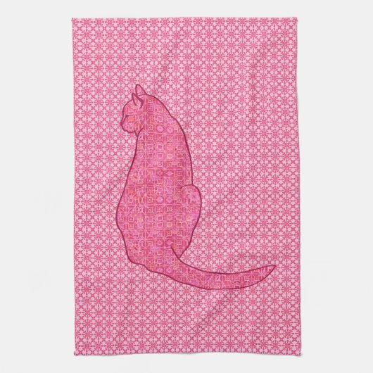 Japanse kat - Fuchsia roze batik Theedoek (Verticaal)