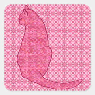 Japanse kat - Fuchsia roze batik Vierkante Sticker