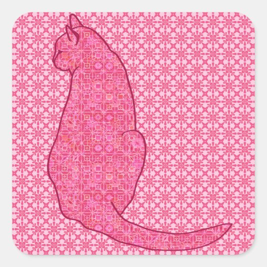 Japanse kat - Fuchsia roze batik Vierkante Sticker (Voorkant)