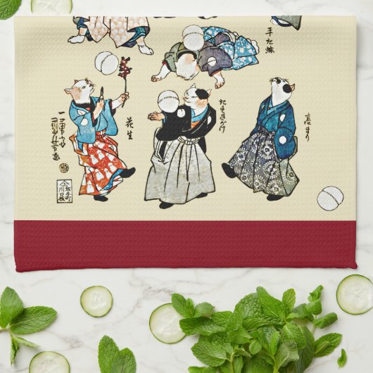  Japanse kat Jugglers Ukiyo-e Art Theedoek (Gevouwen)
