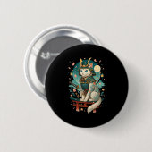 Japanse Kat Kersenbloesem Samurai Maneschijn  Ronde Button 5,7 Cm (Voorkant /achterkant)