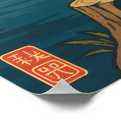 Japanse kat kijkt naar Mount Fuji zonsondergang Poster (Hoek)