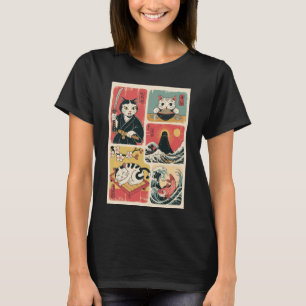 Japanse kat kunst retro vintage stijl grappige kat t-shirt