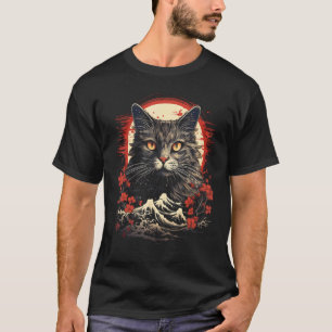 Japanse Kat met Kersenbloesems en Mt Fuji T-shirt