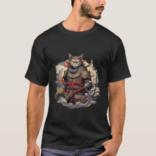 Japanse Kat Ninja Ukiyo-E Anime Stijl Samurai Kat T-shirt