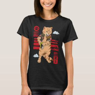 Japanse Kat Samurai Kaiju Krijger Ronin Bushido K T-shirt