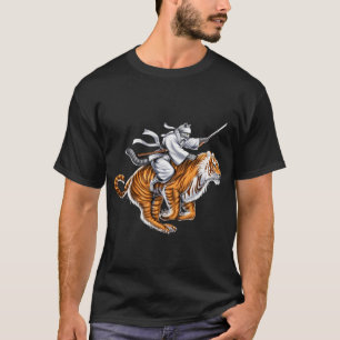 Japanse kat samurai ninja rijdend op tijger t-shirt