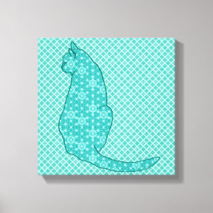 Japanse kat - Turquoise Kimono Print