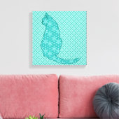 Japanse kat - Turquoise Kimono Print (Insitu (Woonkamer))