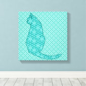 Japanse kat - Turquoise Kimono Print (Insitu (Houten vloer))