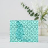 Japanse kat - Turquoise Kimono Print Briefkaart (Staand voorkant)