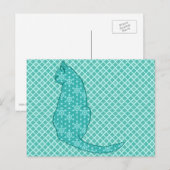 Japanse kat - Turquoise Kimono Print Briefkaart (Voorkant / Achterkant)