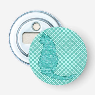Japanse kat - Turquoise Kimono Print Button Flesopener