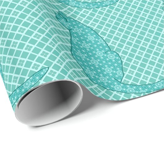 Japanse kat - Turquoise Kimono Print Cadeaupapier (Rol Hoek)