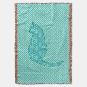 Japanse Kat - Turquoise Kimono Print Deken