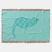 Japanse Kat - Turquoise Kimono Print Deken (Voorkant)