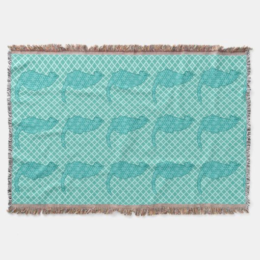 Japanse kat - Turquoise Kimono Print Deken (Voorkant)