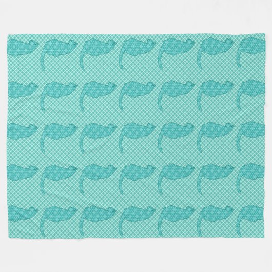 Japanse kat - Turquoise Kimono Print Fleece Deken (Voorkant (Horizontaal))