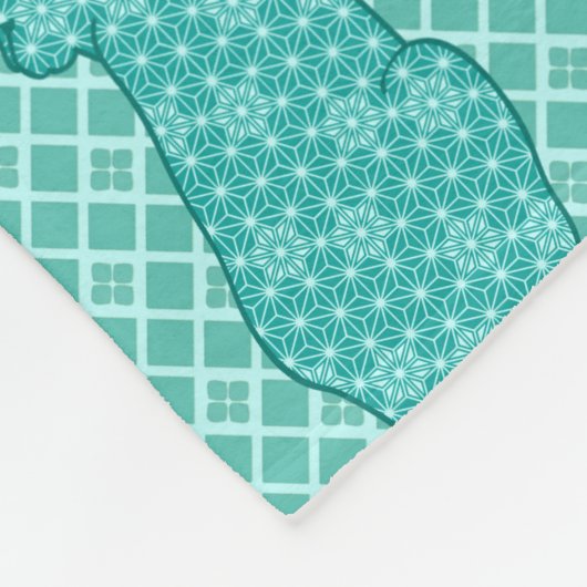 Japanse kat - Turquoise Kimono Print Fleece Deken (Hoek)
