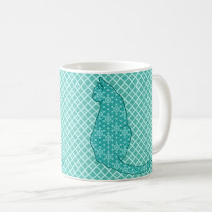 Japanse kat - Turquoise Kimono Print Koffiemok