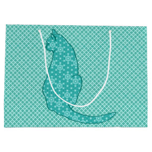 Japanse kat - Turquoise Kimono Print Large Cadeautasje