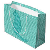 Japanse kat - Turquoise Kimono Print Large Cadeautasje (Achterkant Gekanteld)