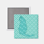 Japanse kat - Turquoise Kimono Print Magneet (Voorkant / Achterkant)
