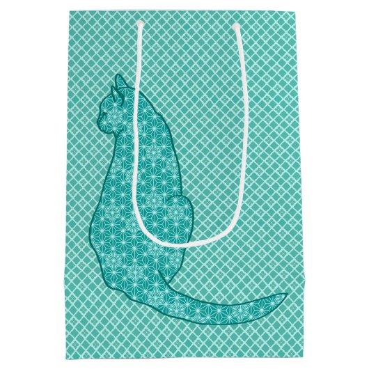 Japanse kat - Turquoise Kimono Print Medium Cadeauzakje (Achterkant)