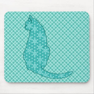Japanse kat - Turquoise Kimono Print Muismat