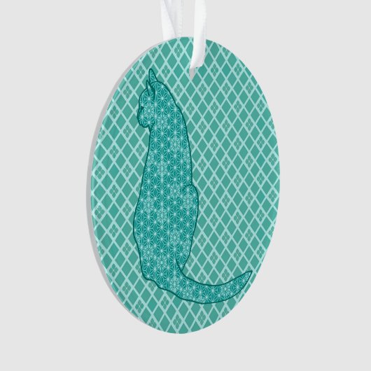 Japanse kat - Turquoise Kimono Print Ornament (voorkant)
