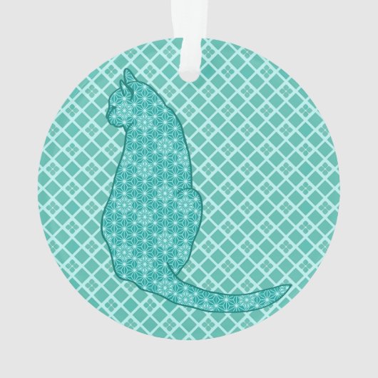 Japanse kat - Turquoise Kimono Print Ornament (achterkant)