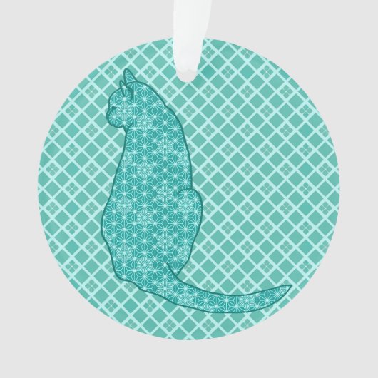 Japanse kat - Turquoise Kimono Print Ornament (voorkant)