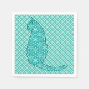 Japanse kat - Turquoise Kimono Print Servetten