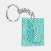 Japanse kat - Turquoise Kimono Print Sleutelhanger (Voorkant Links)