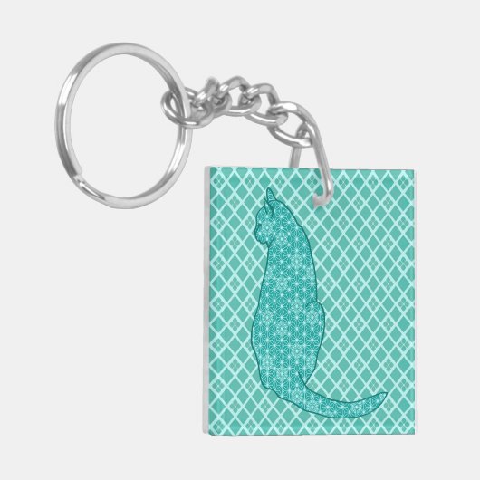 Japanse kat - Turquoise Kimono Print Sleutelhanger (Voorkant Links)