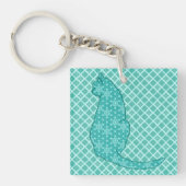 Japanse kat - Turquoise Kimono Print Sleutelhanger (Voorkant)