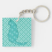 Japanse kat - Turquoise Kimono Print Sleutelhanger (Achterkant)