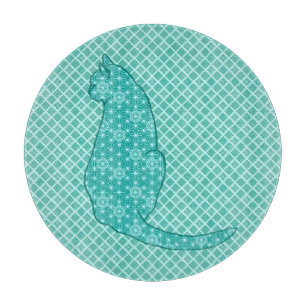 Japanse kat - Turquoise Kimono Print Snijplank