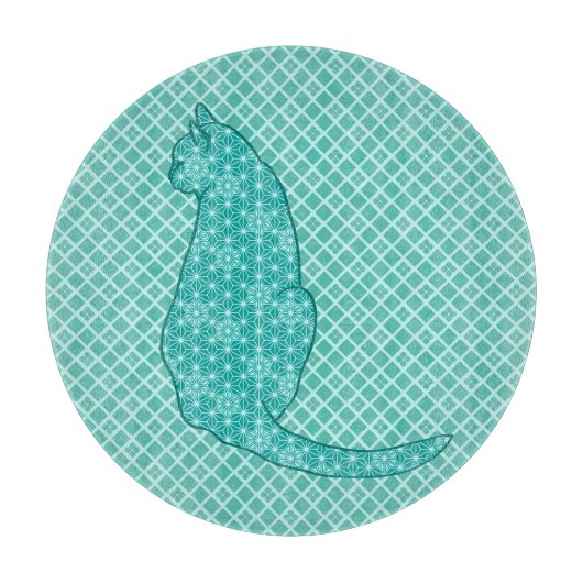 Japanse kat - Turquoise Kimono Print Snijplank (Voorkant)