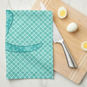 Japanse kat - Turquoise Kimono Print Theedoek (Quarter Fold)