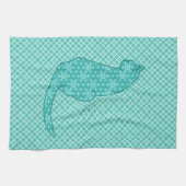 Japanse kat - Turquoise Kimono Print Theedoek (Horizontaal)