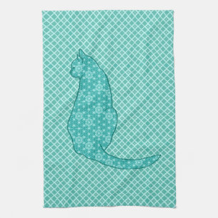 Japanse kat - Turquoise Kimono Print Theedoek