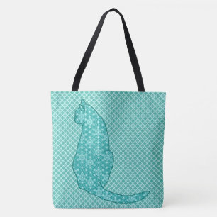 Japanse kat - Turquoise Kimono Print Tote Bag