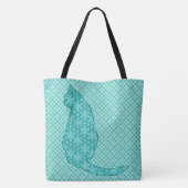 Japanse kat - Turquoise Kimono Print Tote Bag (Achterkant)