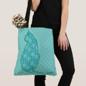 Japanse kat - Turquoise Kimono Print Tote Bag (Dichtbij)